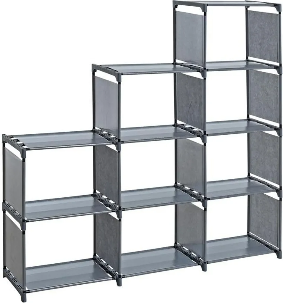 ESTEXO Bücherregal Stufenregal Treppenregal 9 Fächer Grau Wandregal
