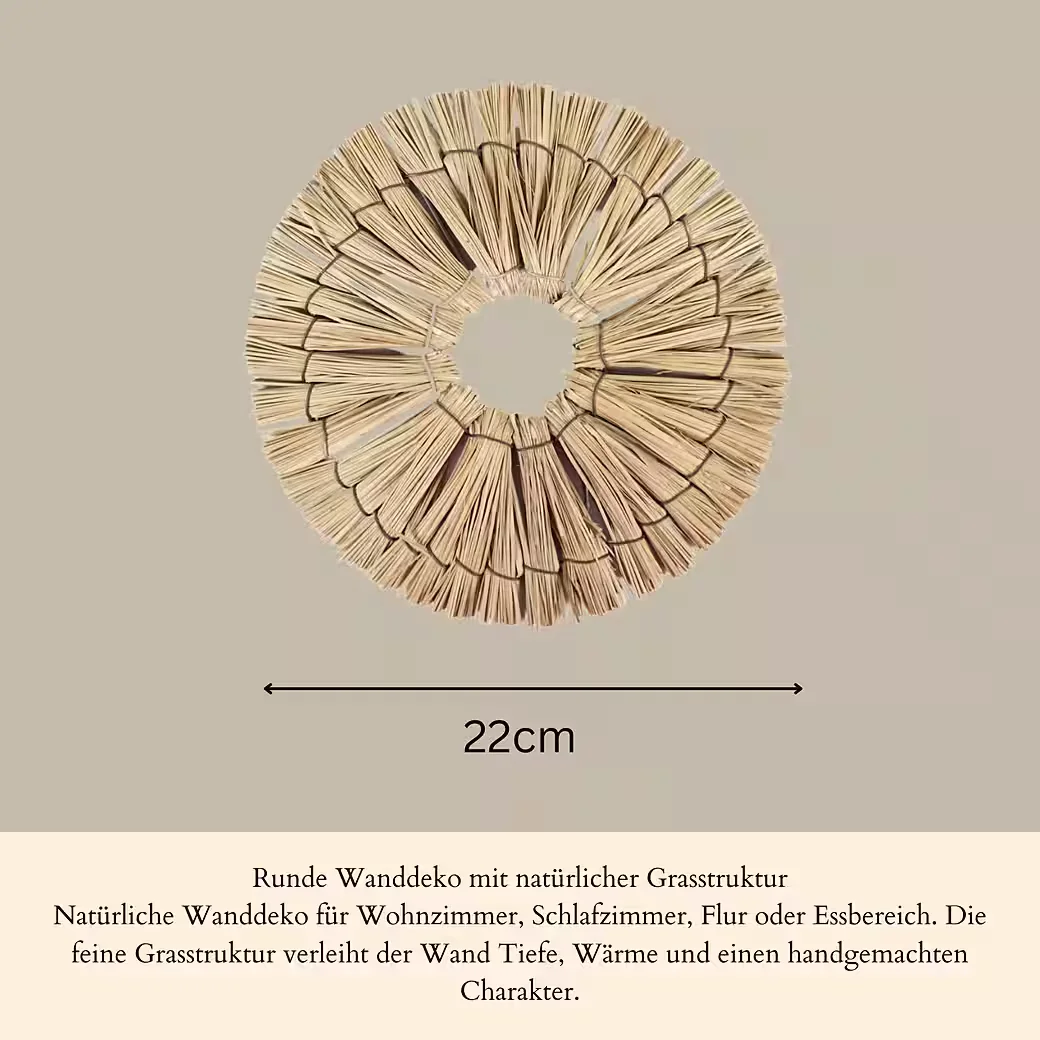 Wanddekoobjekt Wanddeko Boho Rattan rund, Natur Wanddekoration 22cm