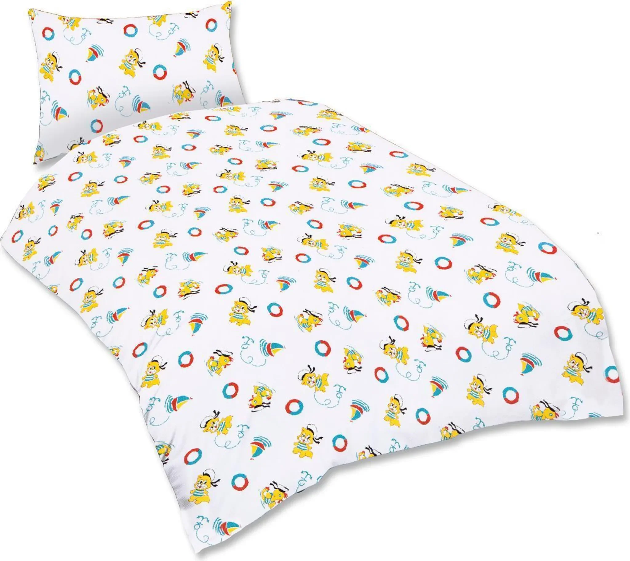 Kinderbettwäsche 100×135 cm – Baumwolle, Motiv Ente/Katze/Boot