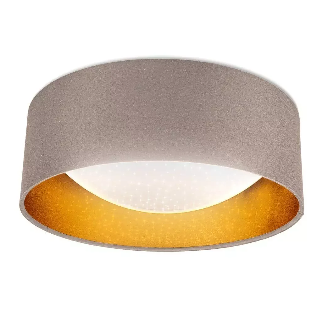 B.K.Licht LED Deckenleuchte Stoff Sternenhimmel Taupe-Gold 12W 4000K
