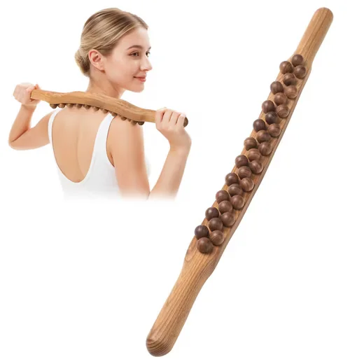 QUBEBU Holz Gua Sha Massageroller 31 Perlen 58 cm Nacken Rücken