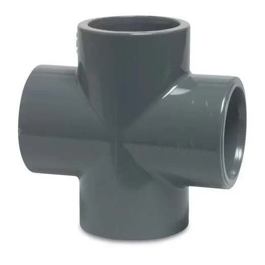 MEGA GROUP PVC-U Kreuzstück Klebemuffe Gewindefitting grau 10-16 bar