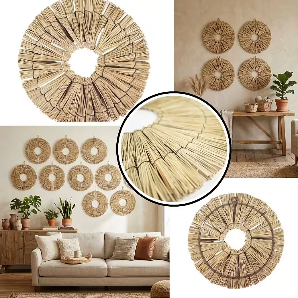 Wanddekoobjekt Wanddeko Boho Rattan rund, Natur Wanddekoration 22cm