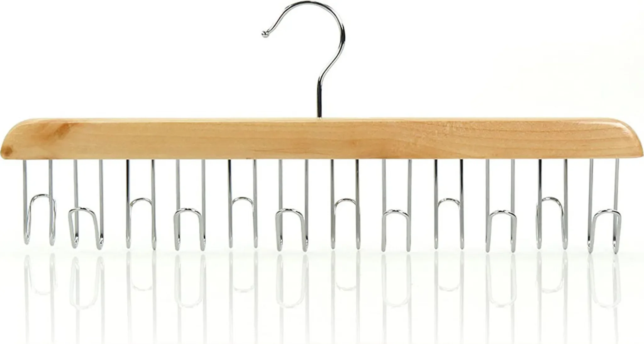 Gürtel- & Krawattenhalter aus Holz – 12 Haken, naturfarben