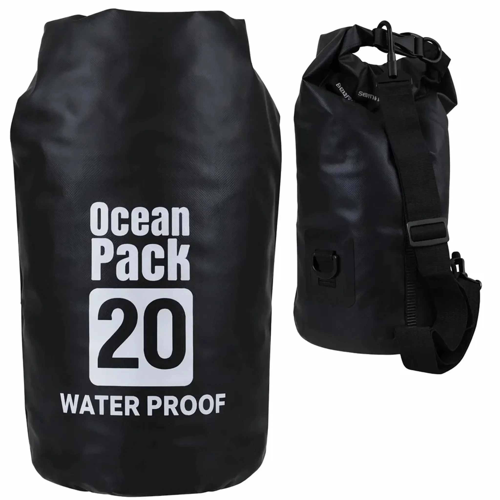 PrzydaSie Dry Bag 20 l wasserdichter Packsack mit Schultergurt schwarz