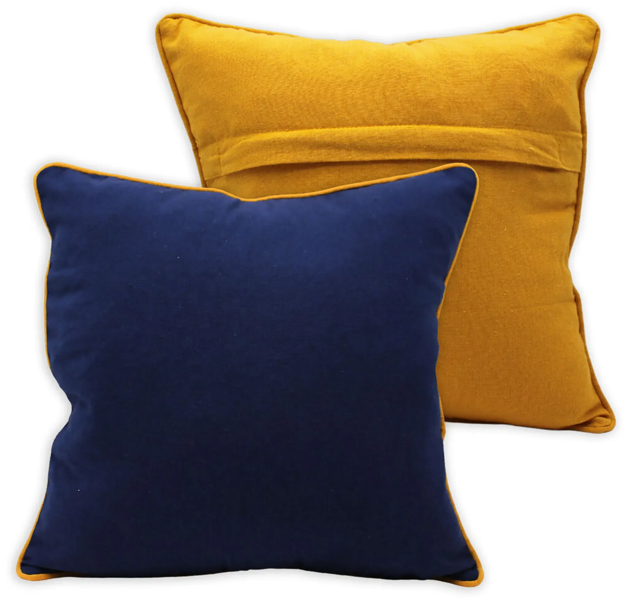 Kissenbezug 40×40 cm mit Bordüre – Dunkelblau & Gelb